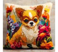 Kitquiver Kit De Gancho De Pestillo Para Bricolaje,Chihuahua Materiales De Almohada 3D,Bordado De Gancho,Apta Para Principiantes Y Adultos,43X43 Cm Juego De Cojines De Nudos