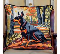 Kitquiver Latch Hook Cushion Craft Kits Animal Dóberman Pinscher Kits De Aguja De Pestillo Diy,Kit De Cojín De Bordado Para Decoración Del Hogar,Juego De Costura Para Adultos Principiantes 17x17In