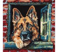 Kitquiver Latch Hook Cushion Kits Pastor Alemán Junto A La Ventana Diy Funda De Almohada De Tapiz,Kits De Cojines De Bordado Para Decoración Del Hogar,Kit De Costura Para Principiantes 17x17In