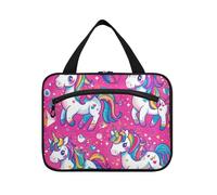 Kits colgantes coloridos de unicornios arcoíris para hombres de viaje con gancho, bolsa de mano lavable de diseñador para artículos esenciales para mujer, kit de gimnasio para mujer, L