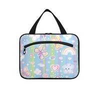 Kits colgantes de mariposas y flores de dibujos animados para hombres de viaje con gancho, bolsas de maquillaje para viajeros, cruceros, bolsa de maquillaje para mujer, L, Dibujos animados de