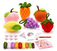 Kits completos de ganchillo para principiantes, kit de frutas DIY de 6 piezas con marcadores de punto, bola fácil, instrucciones
