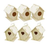 Kits de 6 Casas para pájaros para niños: Casas de Madera sin terminar para Pintar con Cuerdas Colgantes. Expresión Creativa y diversión Familiar. Formas Redondas y de corazón.