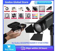 Kits de accesorios Godox AK-R1 S-R2: Puertas de cobertizo, Snoot, Filtro de color, Reflector, Panal de abejas, Esfera difusora para cabezales de flash Godox AD200 H200R V1 AK-R16