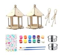 Kits de alimentación de aves para niños, 1 set de forma de pabellón kit de comedero para pájaros de madera, kit de pintura de bricolaje colgante con 12 colores de pintura y cepillo para niños niñas