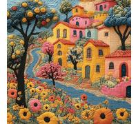 Kits de Bordado en Relieve para Principiantes, Patrones de Punto de Cruz para Escenarios Naturales DIY para Adultos, Kit de Inicio de Bordado Completo 11CT para Decoración del Hogar 45x45cm