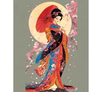 Kits De Bordado Principiantes Punto Cruz Embroidery Para Adulto Arte Completo Mano Cross Stitch Bricolaje Manualidades Práctica Puntadas Starter Hilos Retrato De Una Dama Al Estilo Japonés 40X50Cm