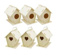 Kits de casa de pájaros para niños, 6 piezas, casas de pájaros de madera sin terminar para pintar con cuerdas colgantes, expresión creativa y diversión familiar, kit de casa de con formas red