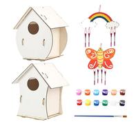Kits de casita para pájaros para niños,Kit de casa para pájaros - Juego de 2 Kits de casa para, Manualidades para niños Que Incluyen Pinturas y Pinceles | Juguetes educativos de Madera artesa