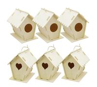 Kits de casitas para pájaros para niños, 6 piezas, casas de pájaros de madera sin terminar para pintar con cuerdas colgantes, expresión creativa y diversión familiar, formas de corazón y redondas