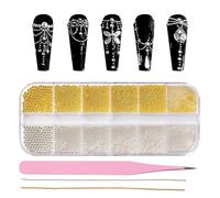 Kits de Decoración para Uñas Medias Redondas, JOOTUEPO Cuentas de caviar para uñas, Encantos de Uñas Bola de Acero, Parte Posterior Plana / con Pinzas / para Nail / Facial / DIY / Manualidades