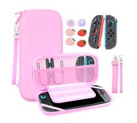 Kits de fundas de transporte para Nintendo Switch 2, gran capacidad, funda de interruptor 2, purpurina con 6 tapas de joystick lindos, funda de transporte portátil para consola y accesorios, rosa