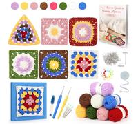 Kits de ganchillo Reessy para principiantes adultos, aprende a tejer cuadrado de abuela, kit de inicio de ganchillo cuadrado de abuela fácil con 8 colores de hilo suave, libro de instrucciones