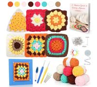 Kits de Ganchillo Reessy para Principiantes Adultos, Kit de Inicio de Ganchillo Cuadrado de Abuela con Hilo de 8 Colores, Esterilla de Bloqueo de Ganchillo y Libro de Ganchillo, Kit de Ganchillo para
