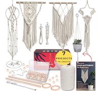 Kits de macramé para adultos principiantes con 112 suministros de macramé y libro de 7 proyectos: el kit de macramé de bricolaje incluye cordón de macramé de 165 yardas con suministros de manualidades