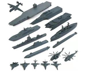 Kits de motos acuáticas | Juguete portaaviones, 17 piezas de juguetes militares de plástico que incluyen aviones de combate a pequeña escala, acorazados, submarinos y más para niños y niñas