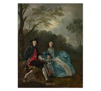 Kits de pintura 5D para adultos y niños, Thomas Gainsborough, retrato del artista con su esposa e hija, pintura de taladro completo, 12 x 16 pulgadas