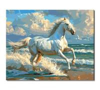 Kits de pintura de caballo blanco por números para adultos, manualidades, animales, kits de pintura por números, caballo corriendo junto al mar, pintura artística sobre lienzo, mar gaviota, paisaje,