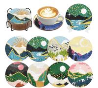 Kits de pintura de diamante Muzagro Art para posavasos para adultos y principiantes - Diseños de paisajes abstractos, manualidades para reducir el estrés, 8 piezas (paisaje 2)