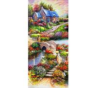 Kits de pintura de diamantes 5D para adultos DIY Casa de paisaje grande Taladro redondo completo (31.5 x 15.7 pulgadas) Pintura artística por números Kits de pintura de diamantes