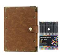 Kits de planificador A5 A5, cuaderno de cuero, papel forrado con 12 marcadores, carpeta de 6 anillos, planificador de diario A5, cuaderno recargable, diario de escritura para mujeres y hombres