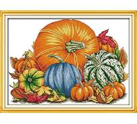 Kits de punto de cruz preimpresos, OWN4B con patrón de calabaza de 11 quilates, 20.5 x 15.4 pulgadas, kit de bordado (calabazas)