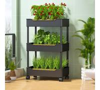 Kits De Sistema De Cultivo Hidropónico Con Ruedas, Bancal Vertical Móvil, Diseño De Rejilla Transpirable Y De Drenaje, Macetero De Interior Para Verduras, Frutas(Black,3-layer)