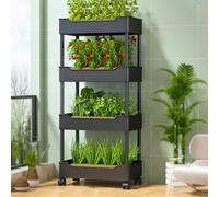 Kits De Sistema De Cultivo Hidropónico Con Ruedas, Bancal Vertical Móvil, Diseño De Rejilla Transpirable Y De Drenaje, Macetero De Interior Para Verduras, Frutas(Black,4-layer)
