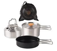 Kits de utensilios de cocina de acero inoxidable con tapa plegable para camping, olla antiadherente, juego de hervidor para cocinar al aire libre, picnics, utensilios de cocina de acero inoxidable