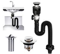 Kits Desague Lavabo, Sifon Fregadero, Manguera de Drenaje Flexible, Extensible de 300-955 mm para Baños, Cocinas (Negro)