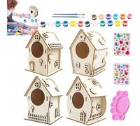 Kits Kits Birdhouse, pintura Bird House para niños,Construye tu propia casa de pájaros - Artesanía de madera decorativa inacabada con cuerda y pegamento para el patio trasero de jardín familiar al air