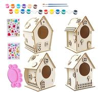 Kits Kits Birdhouse, pintura Bird House para niños - Kits de casa para pájaros para adultos | Arte decorativo de madera inacabada con cuerda y pegamento para edades de 8 a 12 niños fuera del cumpleaño