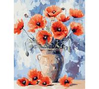 Kits Para Tejer Con Aguja De Lengüeta Flores Rojas En Un Jarrón Kit De Costura De Crochet，Kits Clásico De Alfombras Con Aguja De Pestillo Para Adultos，Set De Manualidades 3D Para Deco 21x29in