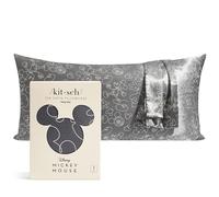 Kitsch Funda de Almohada de satén de Mickey Mouse de Disney, Cremallera, más Suave Que la Seda, refrescante, Cabello y Piel, sin Arrugas, Lavable a máquina, King (48 x 91 cm)