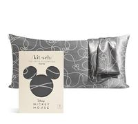 Kitsch Funda de Almohada de satén de Mickey Mouse de Disney, Cremallera, más Suave Que la Seda, refrescante, Cabello y Piel, sin Arrugas, Lavable a máquina, King (48 x 91 cm)