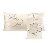 Kitsch Funda de Almohada de satén de Minnie Mouse de Disney, Cremallera, más Suave Que la Seda, refrescante, Cabello y Piel, sin Arrugas, Lavable a máquina, King (48 x 91 cm)