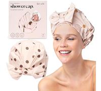 Kitsch Gorra de ducha reutilizable de lujo para mujer, impermeable y de moda para cabello largo y rizado, capó de banda elástica ajustable (punto de rubor)