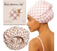 Kitsch - Gorras de ducha de lujo para mujer, reutilizables, impermeables, con forro de satén flexible, gorra de ducha grande y ancha para mujeres y hombres, ajustable, elegante, para cabello largo y