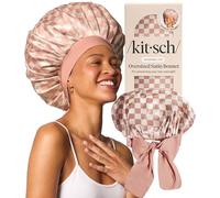 Kitsch Gorro de satén XL para dormir, diseño de cuadros terracota