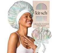 Kitsch Gorro de satén XL para dormir, más suave que la seda, para mujer, ajuste seguro, gorra de noche ajustable para cabello rizado y texturizado, evita roturas, enredos y adelgazamiento, Aura