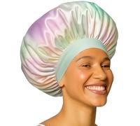 Kitsch Gorro de satén XL para dormir para mujer, más suave que la seda, gorro de noche para cabello rizado y texturizado, Aura, XL
