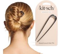 Kitsch Horquilla francesa de metal para mujer, horquilla para moños, pasador de giro francés para un peinado fácil, perfecto para cabello largo y grueso, hematita