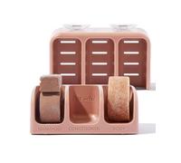 Kitsch Jabonera autodrenante para ducha, barra de plástico reciclado para barra de champú, barra de acondicionador y barra de lavado corporal Kitsch | Elegante soporte de jabón de ducha para 3 barras