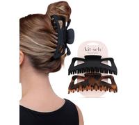 Kitsch Pinzas grandes de 5 pulgadas para cabello grueso y largo, clip de agarre fuerte para sujetar todo el día, 2 accesorios mate de gran tamaño, diseño negro y tortuga