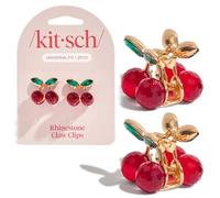 Kitsch Pinzas pequeñas de cerezo para mujer, pinzas pequeñas con diamantes de imitación, resortes de metal galvanizado y acabado antioxidante, fuerte sujeción para peinados y lindos estilos de media