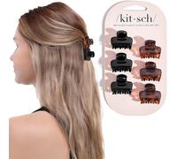 Kitsch Pinzas pequeñas para el pelo para mujer, se mantienen en su lugar sin tirones ni enganches, plástico duradero, pinzas pequeñas resistentes, color negro y tortuga, 6 unidades