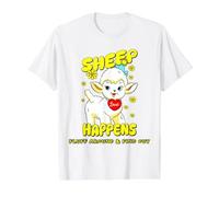 Kitschy Sheep Happens Fluff Around & Descubre a los Amantes de los Animales Camiseta gráfica económica, Hombre, Blanco, S
