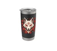 Kitsune Fox, arte japonés, anime y kawaii, flor Vaso térmico de acero inoxidable de doble pared