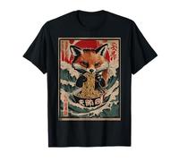 Kitsune Fox Comer Ramen Fideos Japonés Wave Art Ukiyo-e Camiseta