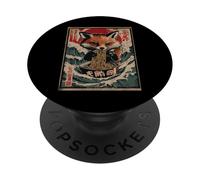 Kitsune Fox Comer Ramen Fideos Japonés Wave Art Ukiyo-e PopSockets PopGrip Adhesivo
